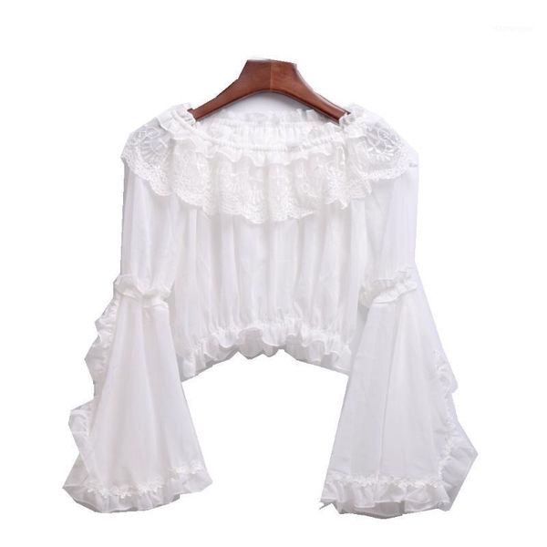

chiffon blouse lolita sweet women off shoulder crop shirt1, White