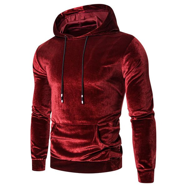 

men's korean velvet hooded hoodies multicolor solid color coat color velour hoodies men keep warm pullovers hip hop sweatshirts, Black