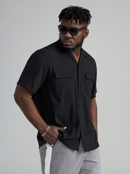 

extended sizes flap pocket solid shirt h6du#, White;black