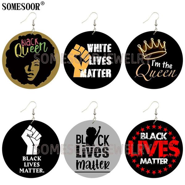

dangle & chandelier somesoor jewelry #black lives matter movement slogan culture history wooden round both sides print african earrings for, Silver