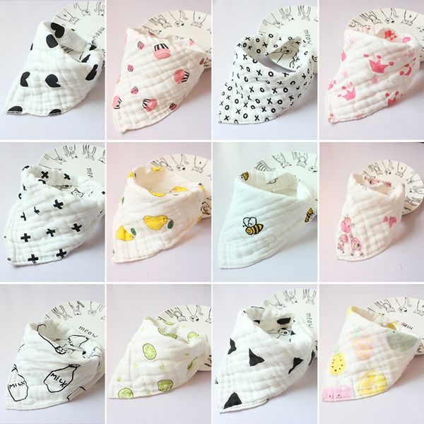 

baby newborn print bibs infant triangle scarf toddlers muslin cotton bandana burp cloths baby feeding products 8 layers yfa2836