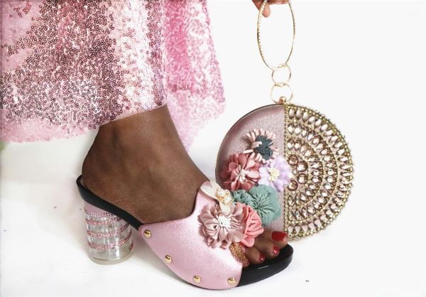

pink lady pumps with handbag high heel slipper shoes and purse bag set with flower g85 heel height 7.5cm1, Black
