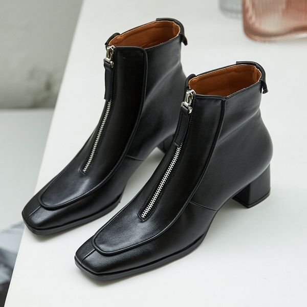 

2021 winter newer toe foot ladies ankle concise leather boots high woman shoes heels 40 7p3i, Black