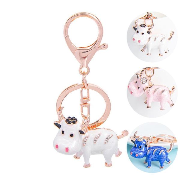 

keychains cow ox keychain car key chains crystal small couple gift charm jewelry ring keychain-rhinestone, Silver