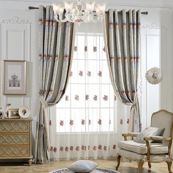 

curtain & drapes american pastoral chenille jacquard splicing shading curtains for living dining room bedroom.1