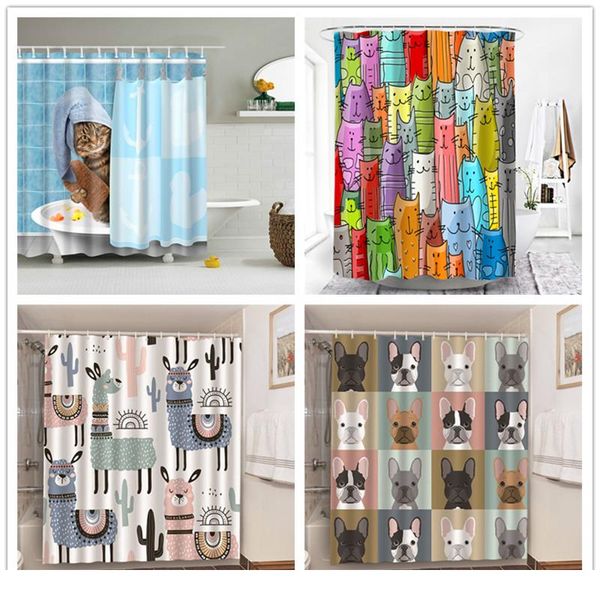 

bathing cat printing bathroom decorative shower curtain alpaca bulldog waterproof polyester fabric bath curtain douchego bbyvkq