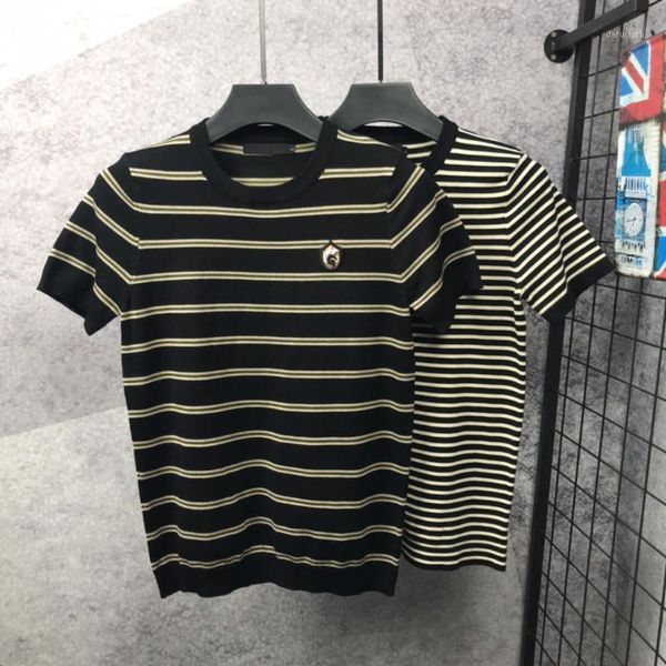 

autumn and winter new short sleeve sweater men's slim striped t-shirt1, White;black