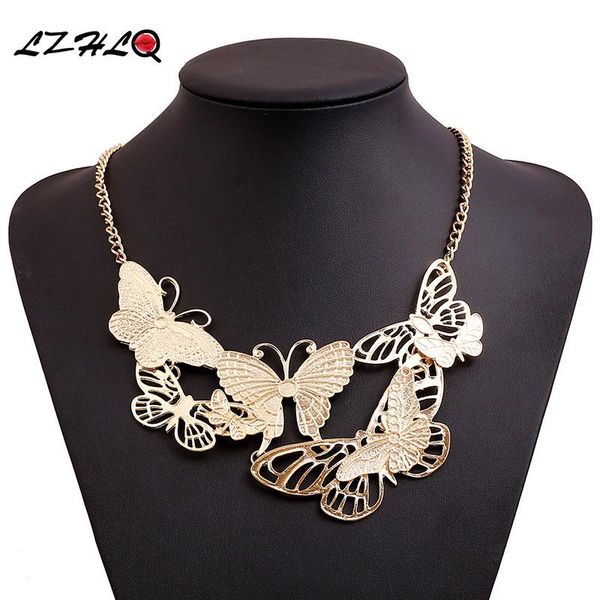 

chains lzhlq fashion multilayer butterfly necklace geometric hollow metal wholesale women clavicle necklaces jewelry accessories, Silver