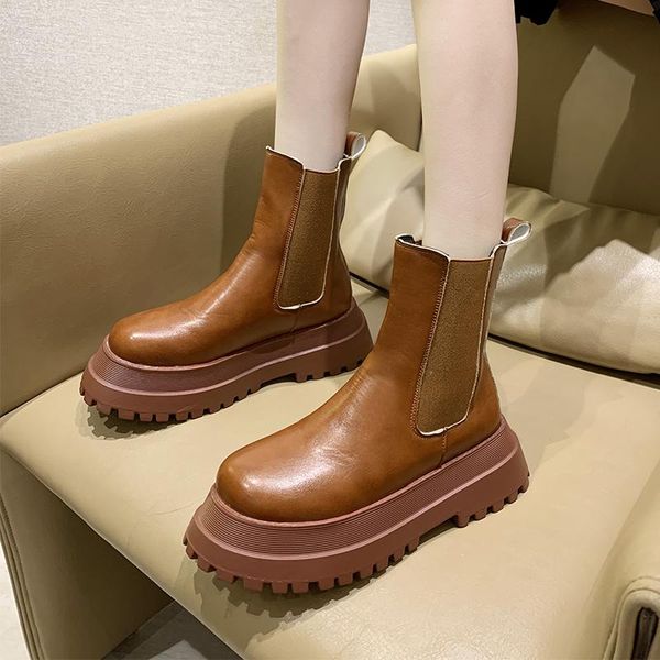 

rock shoes woman boots boots-women winter footwear round toe luxury designer mid-calf elegant ladies rubber 2020 lolita, Black