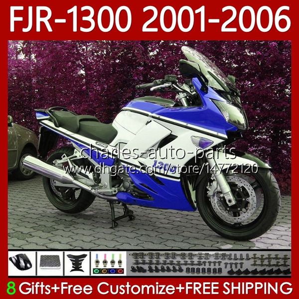 Yamaha FJR-1300 FJR1300A için Vücut Kiti FJR 1300 A CC 2001-2006 Beyaz Mavi Üstyapı 106NO.107 FJR1300 01 02 03 04 05 06 FJR-1300A 2001 2002 2003 2004 2005 2006 OEM PERAVE