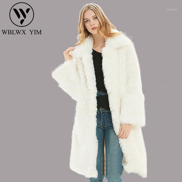 

elegant long faux fur coat women 2020 autumn winter warm soft fur jacket female plush overcoat casual loose teddy outwear1, Black