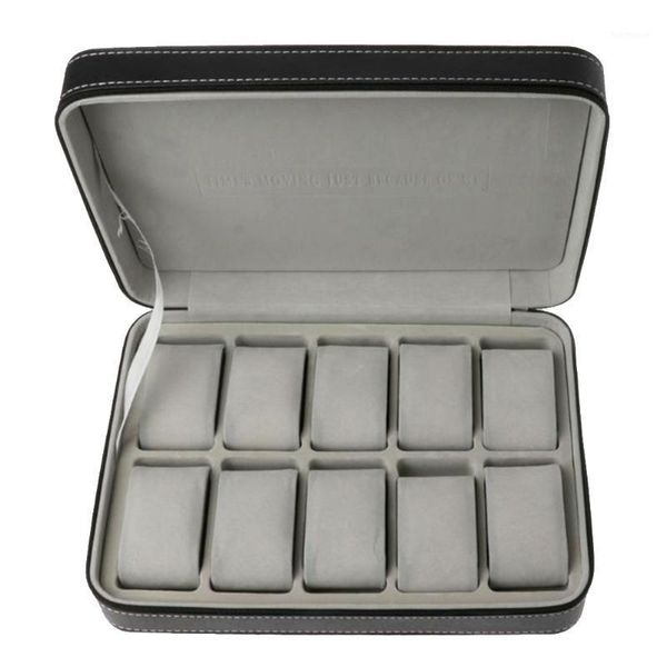 

10 grids display holder jewelry case pu leather collection organizer packaging protective gift watch storage box bracelet zipper1, Black;blue