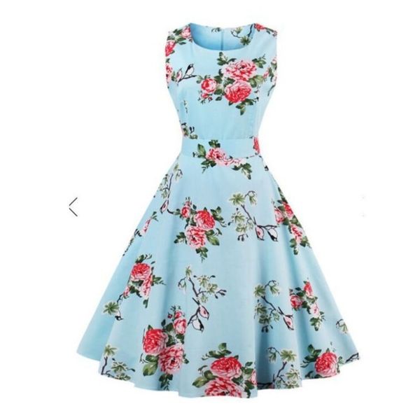 

women's sleeveless printed dress hepburn oversized style skirt, Black;gray