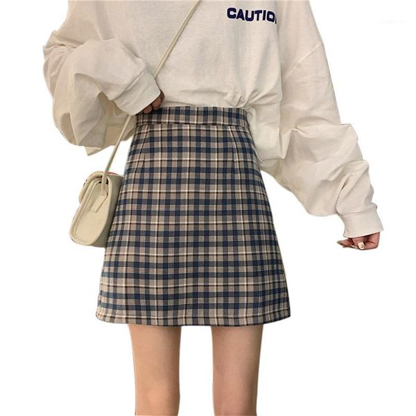 

2020 fashion trend women ladies girls high waist plaid a-line skirt sweet korean style new summer casual slim skirts buttoms1, Black