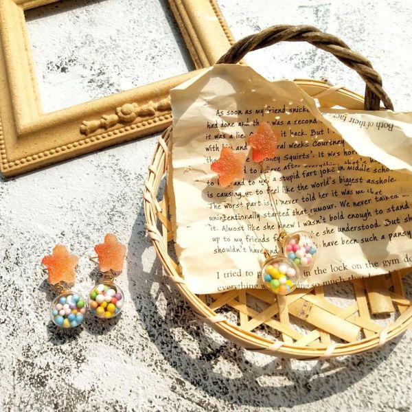 

stud 2021 trend earrings for women vintage star glass beads lovely long jewelry gifts the year, Golden;silver