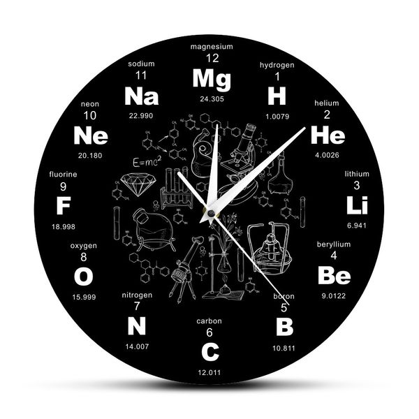 Periodensystem der Elemente Wandkunst Chemische Symbole Wanduhr Pädagogische Elementaranzeige Klassenzimmeruhr Lehrergeschenk T200104