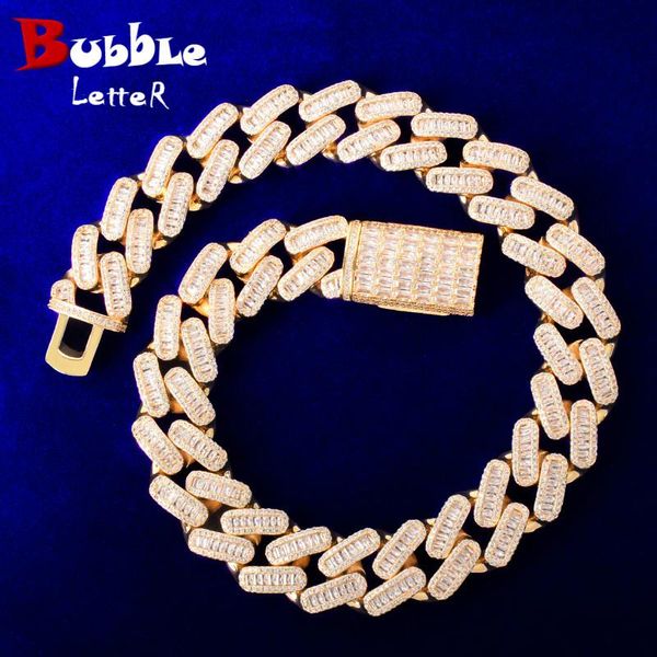 

20mm baguette zirconia miami cuban chain men's hip hop necklace link bling zircon copper fashion rock jewelry, Silver