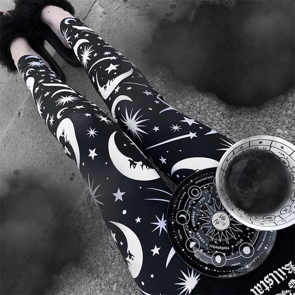 

liser new fashion women parting gothic leggings punk style daily hight waist leggings lj201006, Black