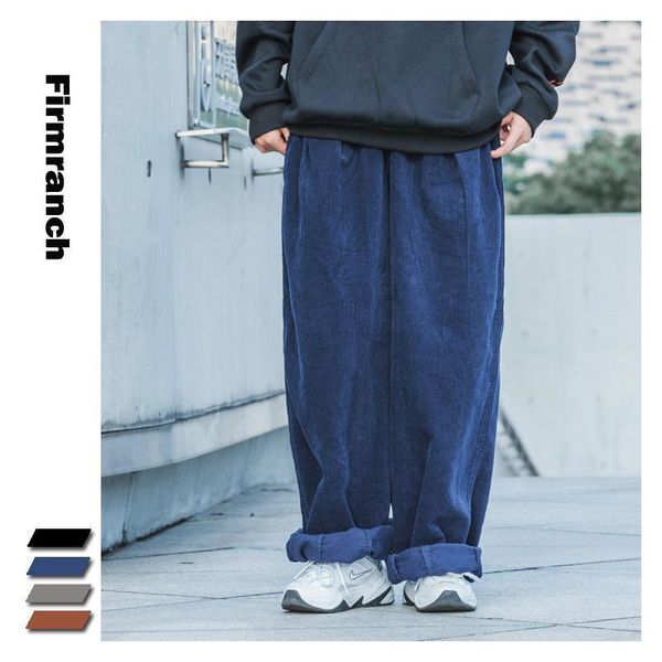

firmranch new autumn/winter men amekaji oversize cargo pants corduroy super loose american causal japanese trousers1, Black