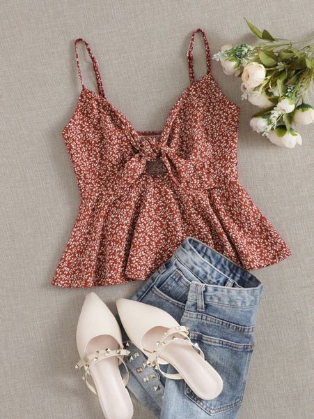 

ditsy floral self-tie cami peplum w9k9#, White