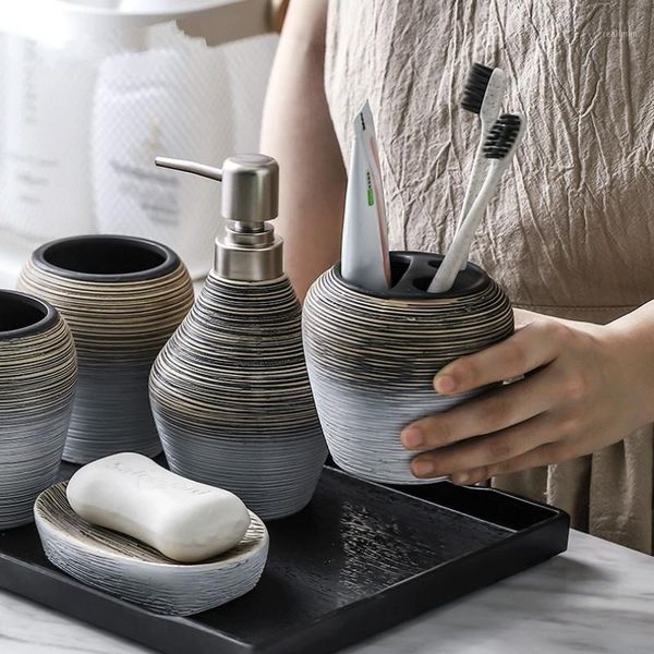 

5pcs porcelain bathroom set european bathroom ceramic liquid soap dispenser porcelain soap toothbrush holder home decoration1
