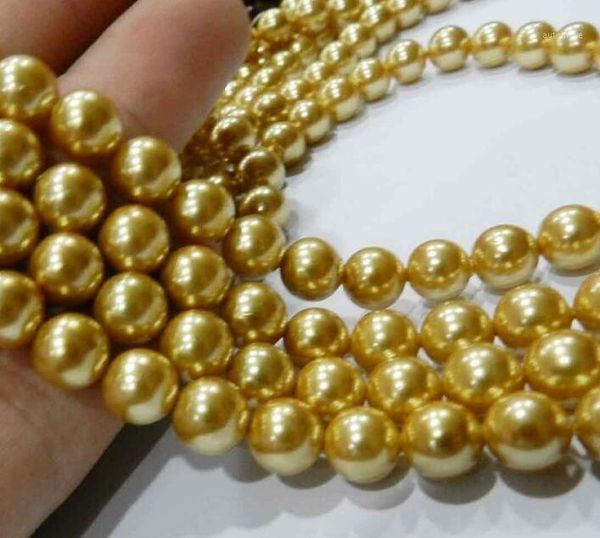 

beautiful 10mm gold round shell pearls necklace18" 36"1, Silver