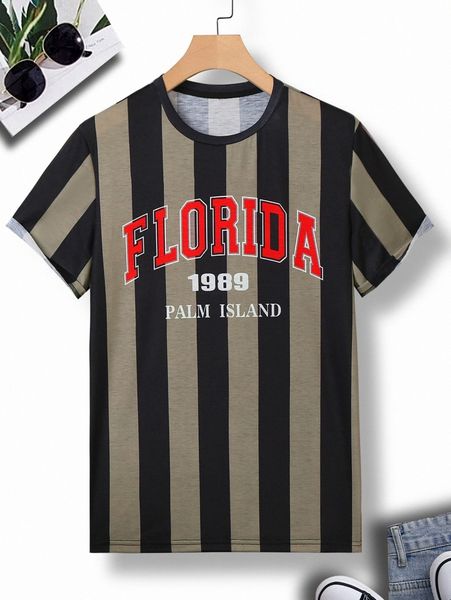 

men vertical striped & letter graphic tee w06g#, White;black