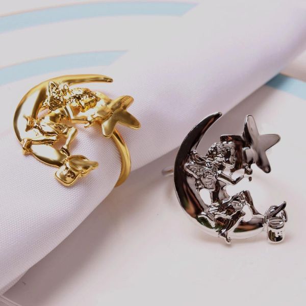 

napkin rings 30pcs/lot metal plating gold silver star and moon button ring el tissue