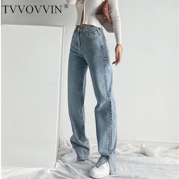 

tvvovvin slim straight jeans high waists for women's new 2020 slim winter autumn pants split legs trousers girl female xh6i1, Blue