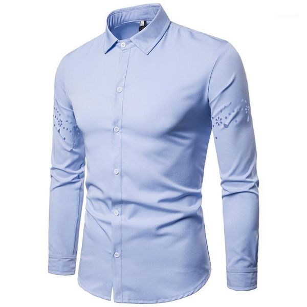 

muqgew shirt men formal fashion slim fit fashion men's autumn casual shirts long sleeve shirt hollow blouse#g41, White;black