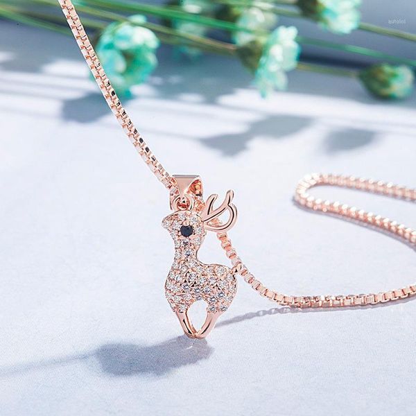

exquisite rose gold plated elk necklace pendant elegant cute crystal clavicle chain necklace lover's jewelry christmas gift1, Silver