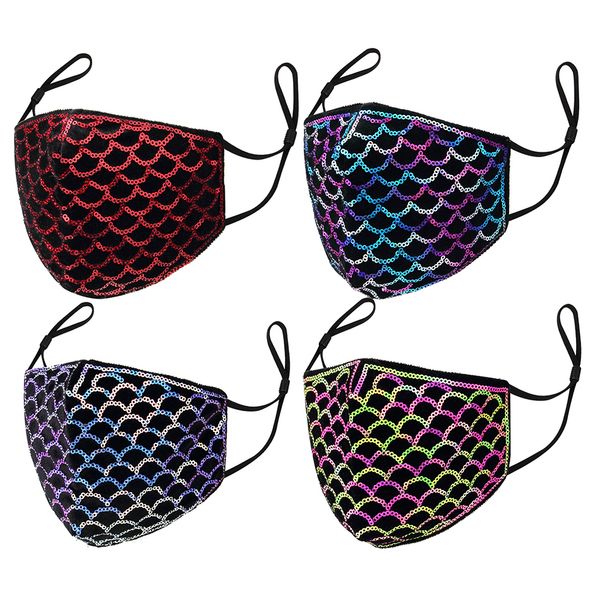 

bling 3d washable reusable pm2.5 fashion care shield sun color gold elbow sequins shiny face cover masks anti-dust mouth