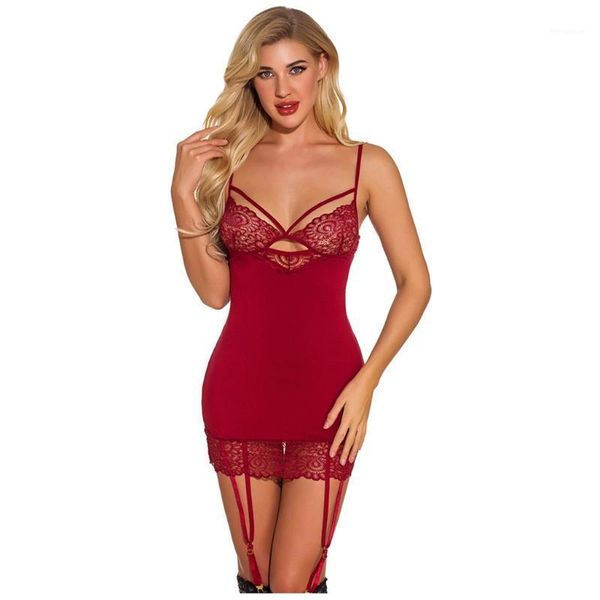 

lace women nightgown ladies lingerie dress sleepwear nightwear lace night dress set nighties women sleepshirts homewear1, Black;red