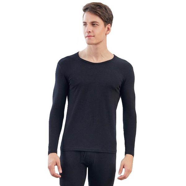 

men's cotton autumn clothes trousers suit basic slim bottoming round neck thermal underwear suit men, Black;white