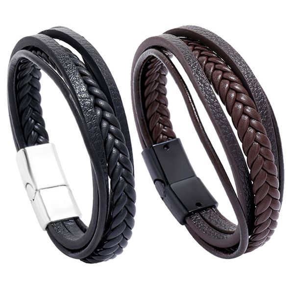 

accessories multi layer leather bracelet simple magnet buckle leather bracelet, Silver