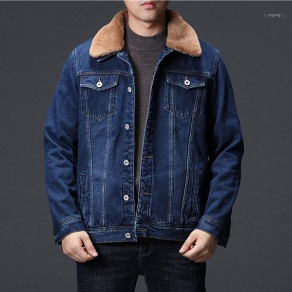 

isurvivor 2020 men winter autumn thick fleece jackets coats outwear hombre male casual fashion slim fit large size denim jackets1, Black;brown