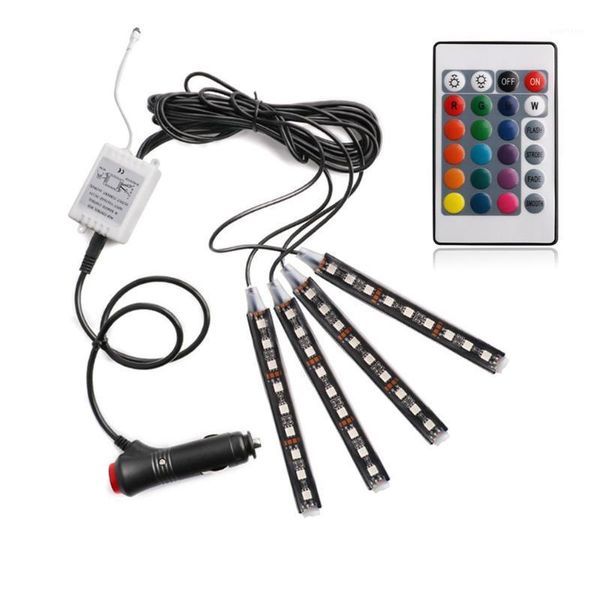 

4-in-1 colorful rgb light bar 9led ambient light car interior decorative foot well with remote control1