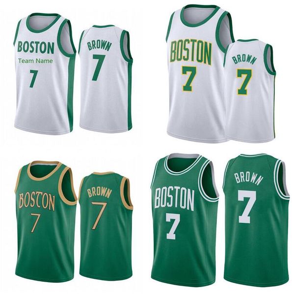 

men basketball boston celtics 7 jaylen brown white and green 2020-21 city sleeveless jersey and shorts, Black;red