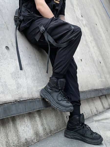 

men utility pocket buckled strap cargo pants k4mn#, Black