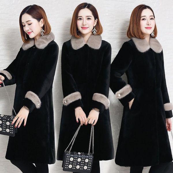 

women's fur & faux coat for women long mink down waist slim imitation winter plus-size 5xl thickening, Black