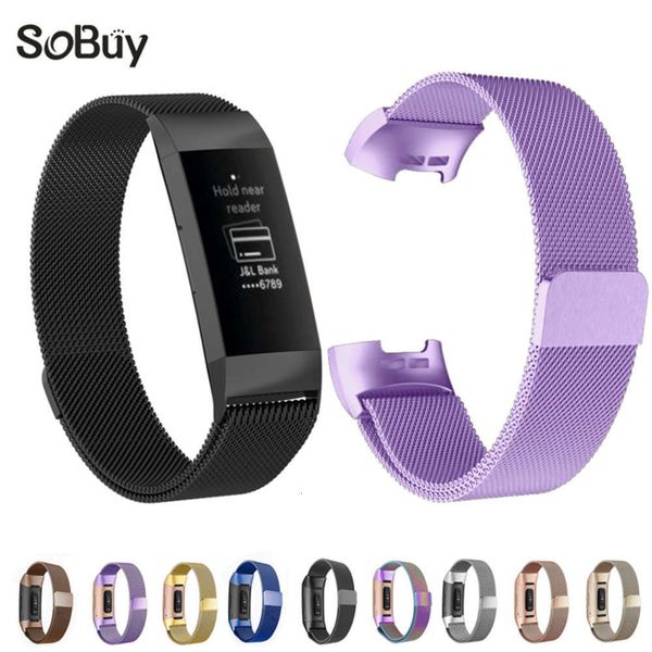 

fitbit 3 smart bracelet stainls steel metal strap charge 4 milane magnetic absorptio