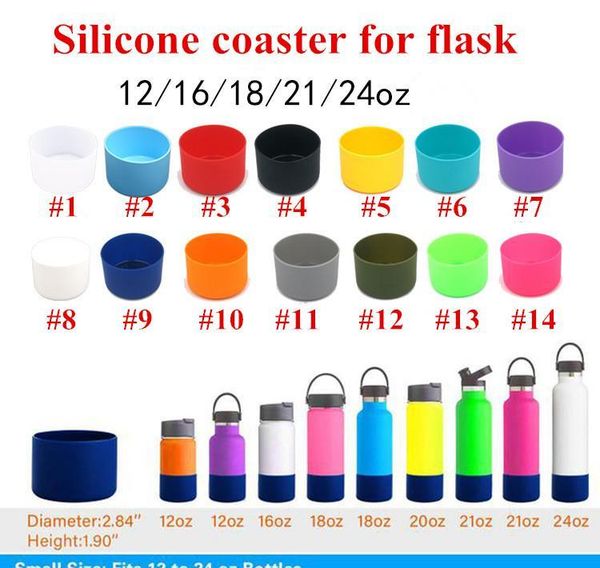 

7.5cm silicone coaster bottle sleeve for 12oz/16oz/18oz/21oz/24oz bottom protective cover tumbler cup flask silicone holder 14colors