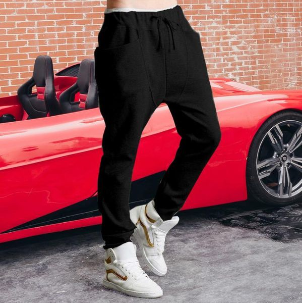 

men's pants spring and autumn men's slim harem casual sports drawstring joggers trousers cotton solid color pencil sweatpants1, Black