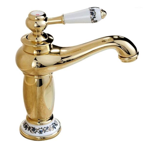 

bathroom sink faucets all copper ceramics single handle hole kitchen washing basin chrome faucet(gold)1