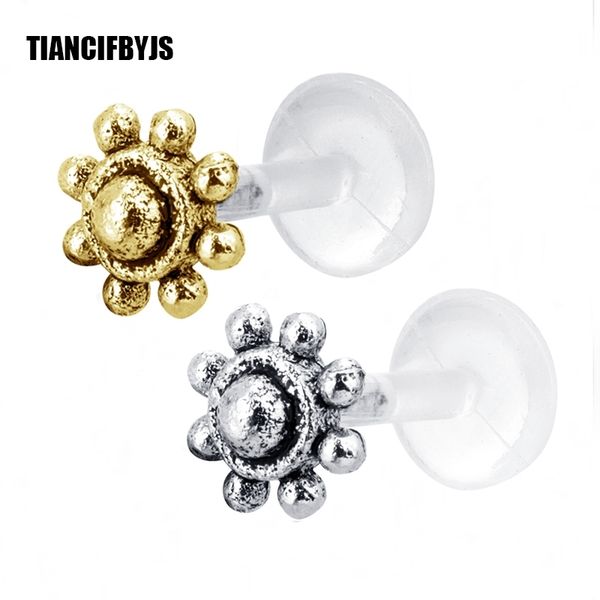 

tiancifbyjs silver labret stud crystal cartilage piercing tragus earrings lip ring tree of life flower bead body jewelry t200508