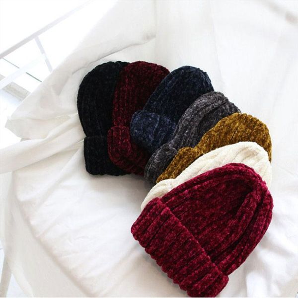 

beanie/skull caps 2021 winter hats for women autumn chenille cap female girl warm knitted beanie bonnet femme chunky thick stretchy, Blue;gray