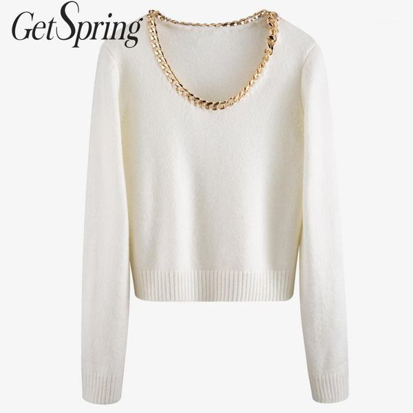 

getspring women sweater patchwork color matching pullovers sweaters women white vintage casual knitting 2020 new fashion1, White;black