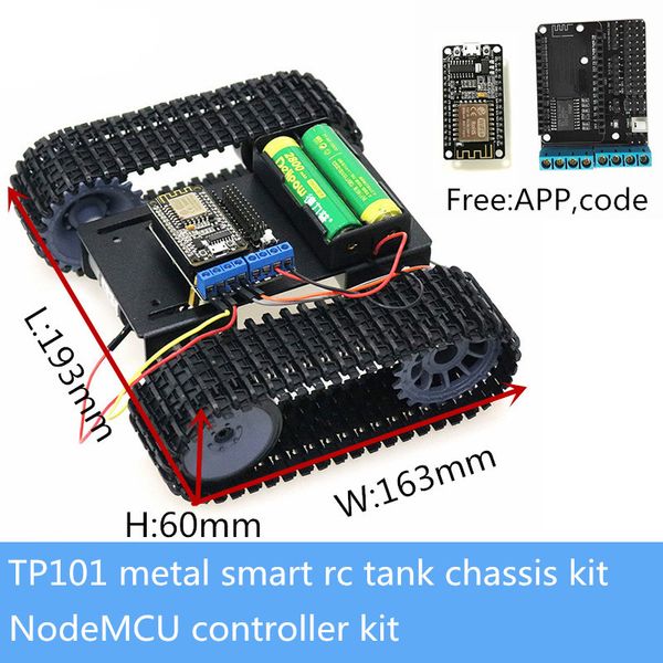 Drahtloses WiFi-gesteuertes intelligentes RC-Panzer-Chassis TP101 Metallroboter + NodeMCU-Controller-Kit 12V DC-Motorspielzeug DIY für Arduino 201208