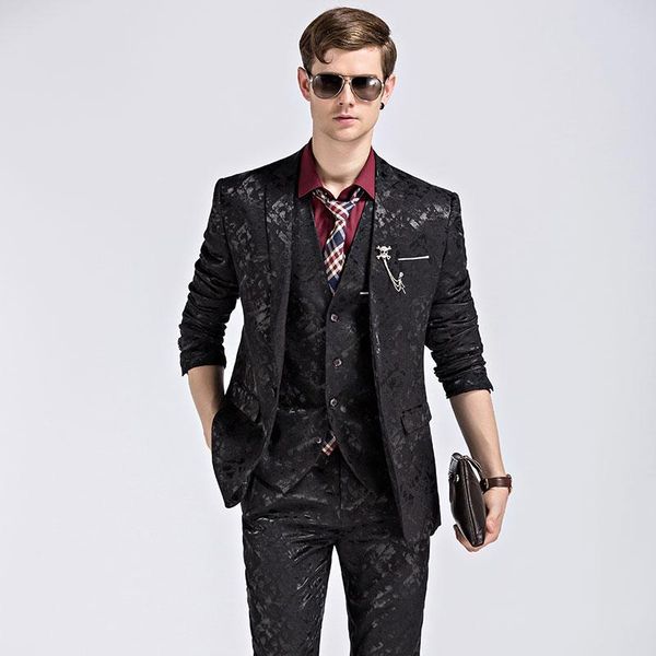 

suits men peinted pattern 3piece wedding suits for men smart casual sets, White;black
