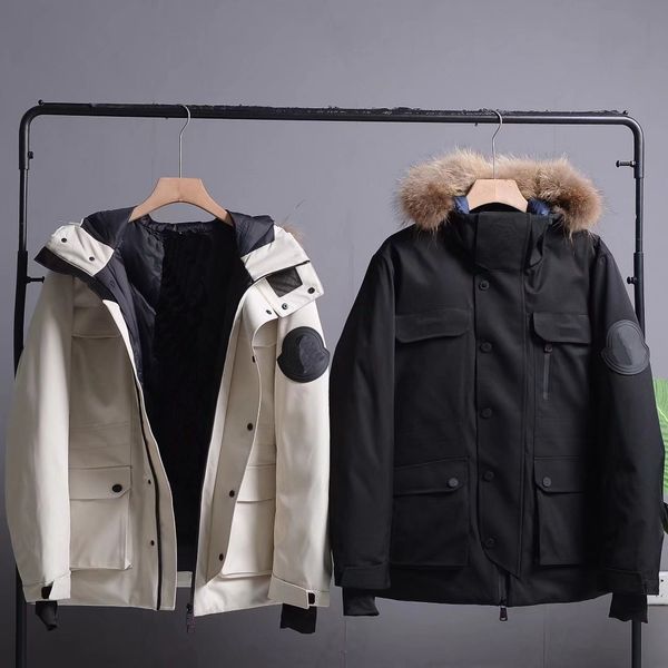 

winter men hooded real raccoon fur down coat puffer jacket men down coat man jacket warm windbreaker parka outfit-5, Black
